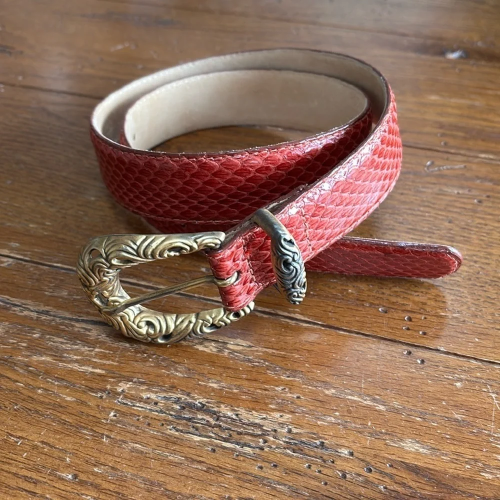 Carlisle Red Genuine Snake Belt Women’s Metal Filigree Buckle Size Medium